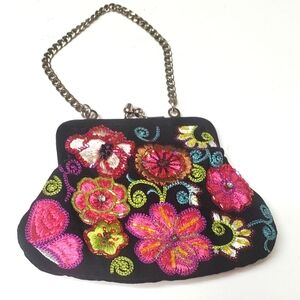 Vera Bradley 25th Anniversary Coin  Purse  Beaded Floral Embroidery / Kiss Lock